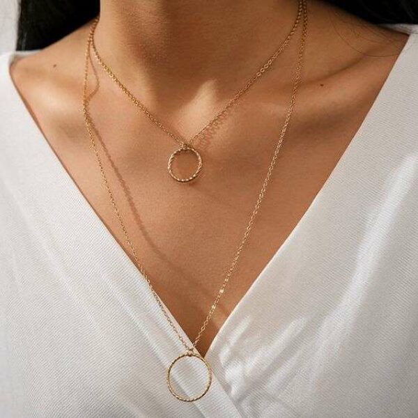 Simple Double Geometric Circle Necklace