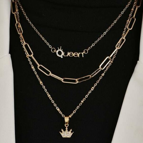 Multilayer Necklace Simple Letter and Crown Pendant