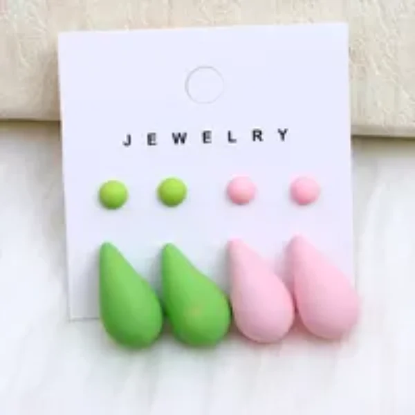 Baby Pink and Green Water droplets Earrings
