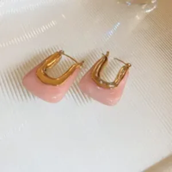 Pink Resin U Shape Hoop Earrings