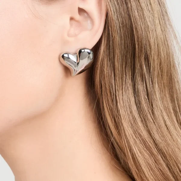 Chunky Silver Heart Earrings