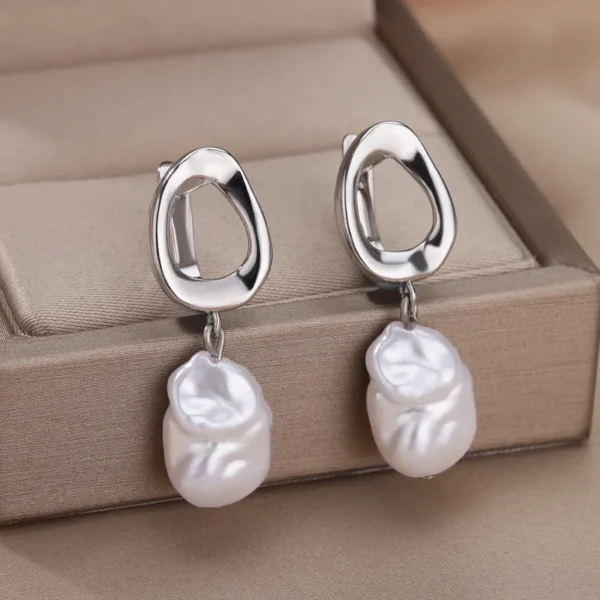 Irregular Shape Oval Freshwater Pearl Stud Earrings