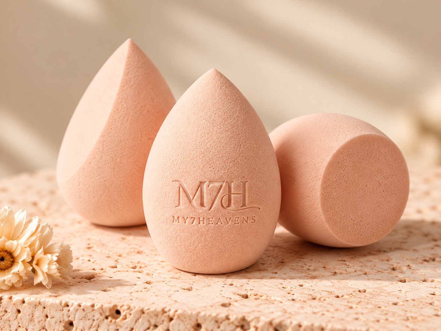 Three Peach Sponges in Warm Sunlight-1